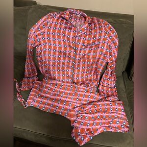 Anthropologie Pink and Blue satin women’s Pajama Set